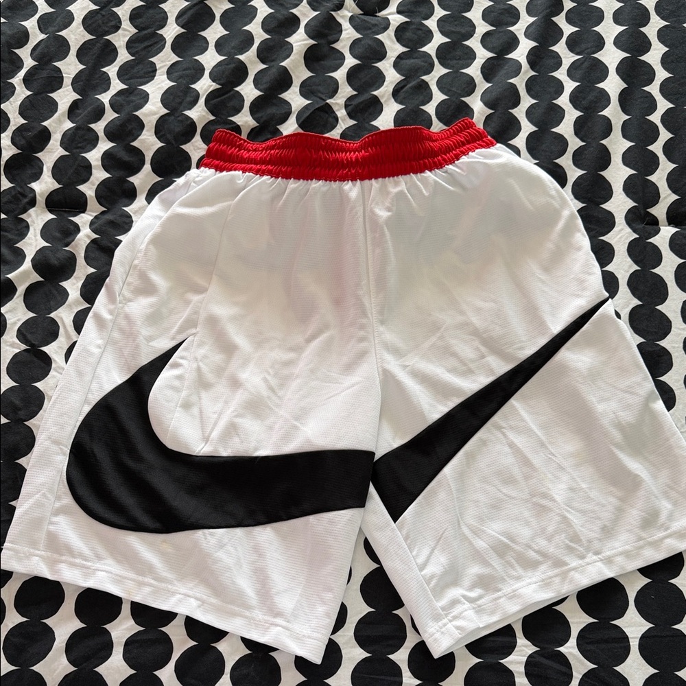 Nike White and Black Dri-FIT Shorts with Red Trim